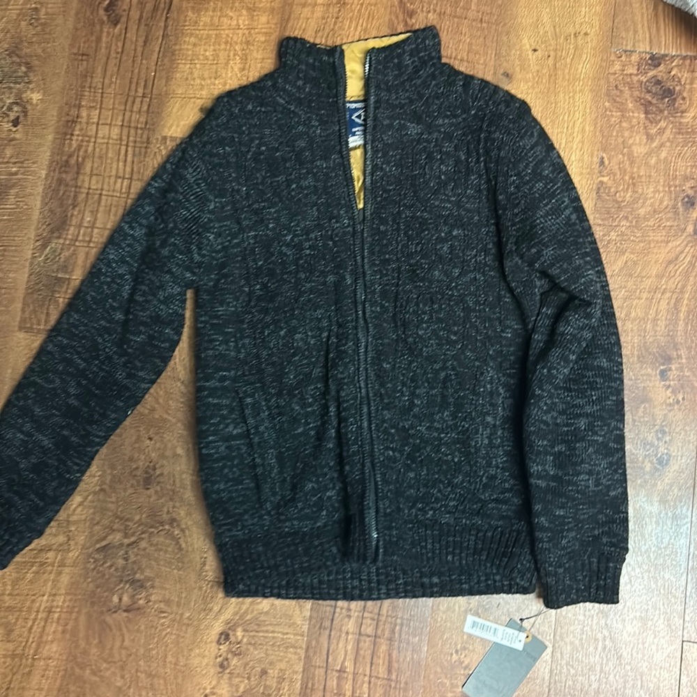 mens Amongst Others full zip turtle neck black/charcoal brown interior